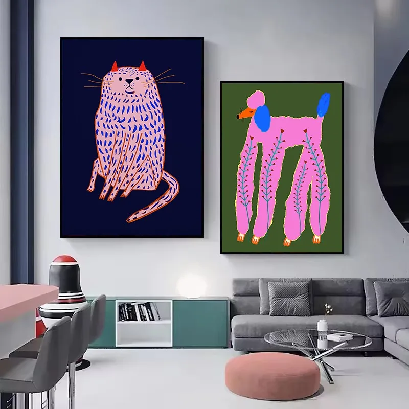 1pc frameless Abstract Fashion Week Animals Cheetah White Cat Interesting Cartoon Poster,Canvas Painting,Wall Art Pictures Home