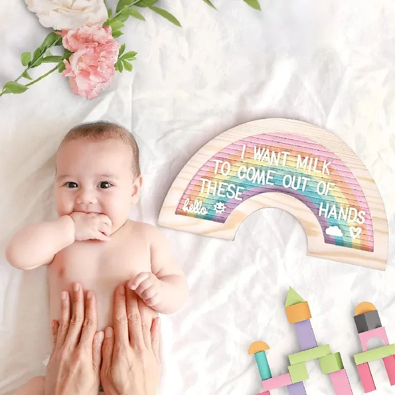 Rainbow Board Desktop Felt Letter Note Board Changeable Character With Wooden Frame Home Decoration