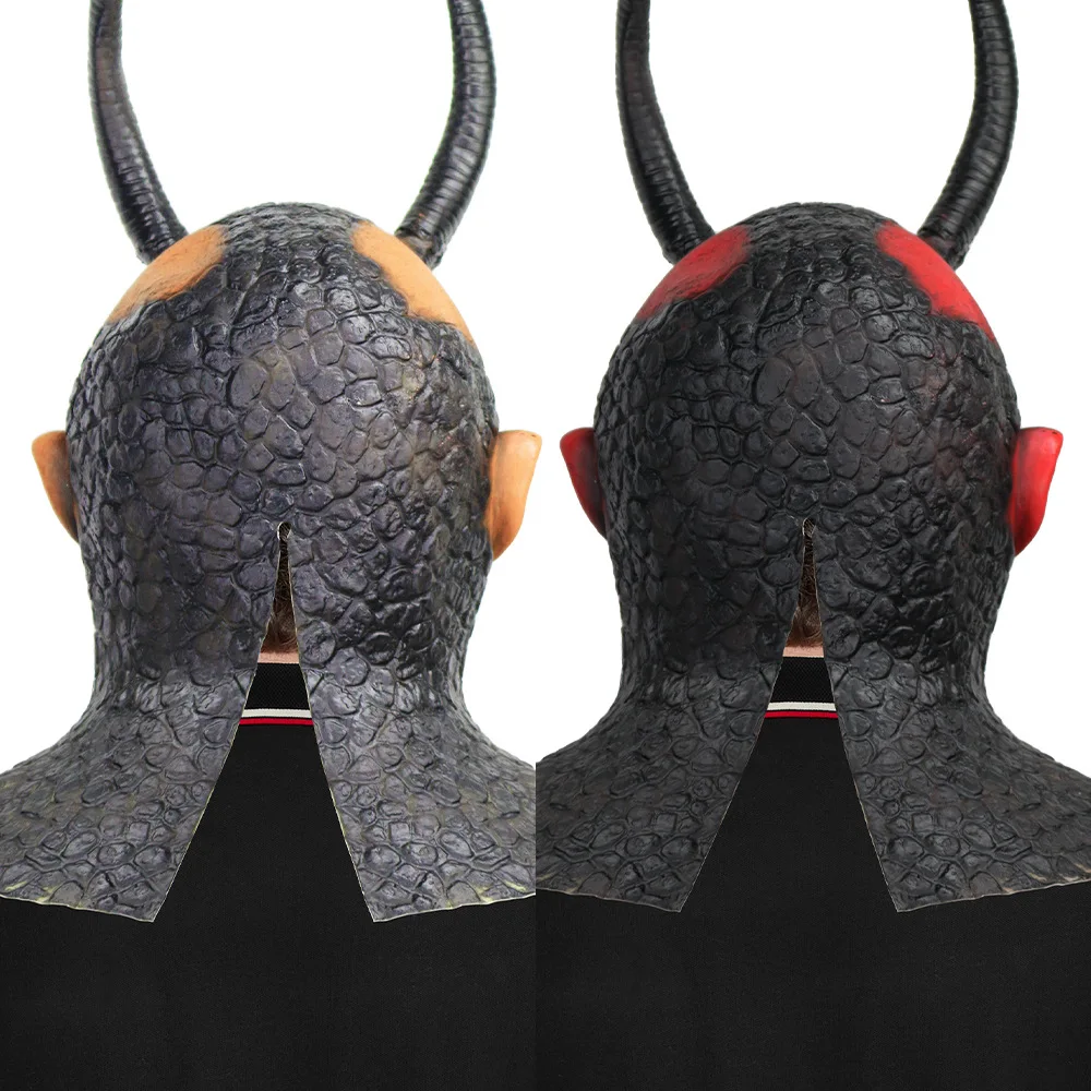 Halloween Gruselmaske mit Langen Hörnern, Realistische Teufelsmaske aus Latex – Detail 2