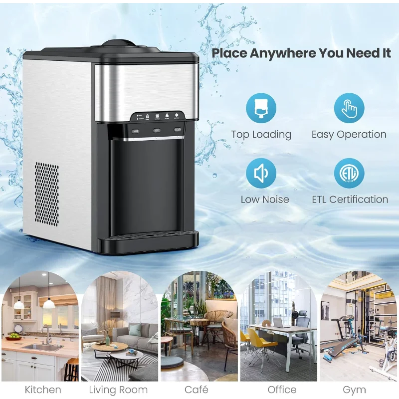 موزع مبرد مياه على سطح الطاولة من PETSITE مع صانع ثلج، موزع مياه ساخن وبارد 3 في 1 محمل علوي 5 جالون، 48 رطلًا يوميًا
