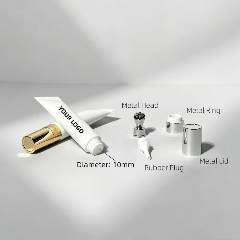 

【Logo Custom】50Pcs Small Batch Custom Spot Supply 10/15/20ml White Mini Soft Squeeze Tube with Zinc Alloy Massage Lid