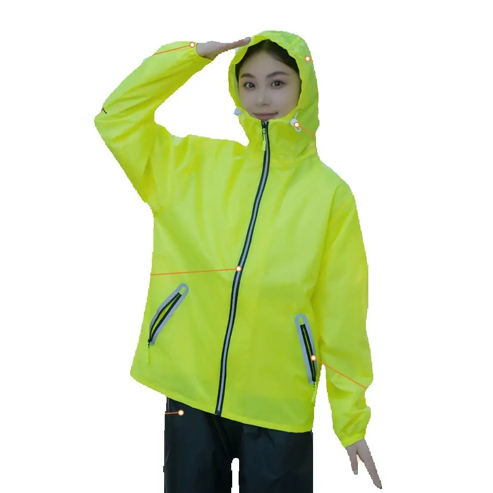 Image 3: Manteau imperméable et pantalon fendus pour hommes et femmes, Logo imprimé personnalisé, veste imperméable à bande réfléchissante pour l'extérieur