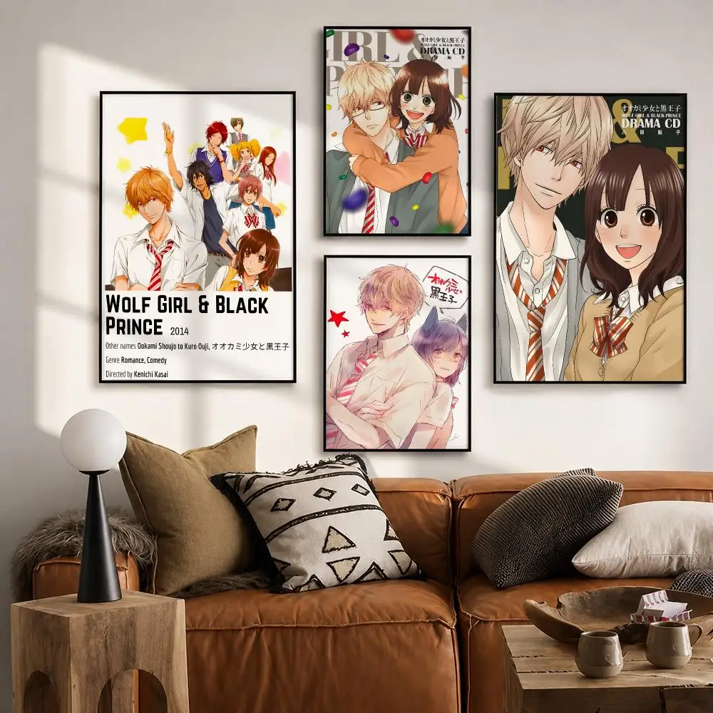 Anime Wolf Girl and Black Prince Poster HD Poster Wall Art Self-Stick No-Residue for Home Cafe Office Great Gift