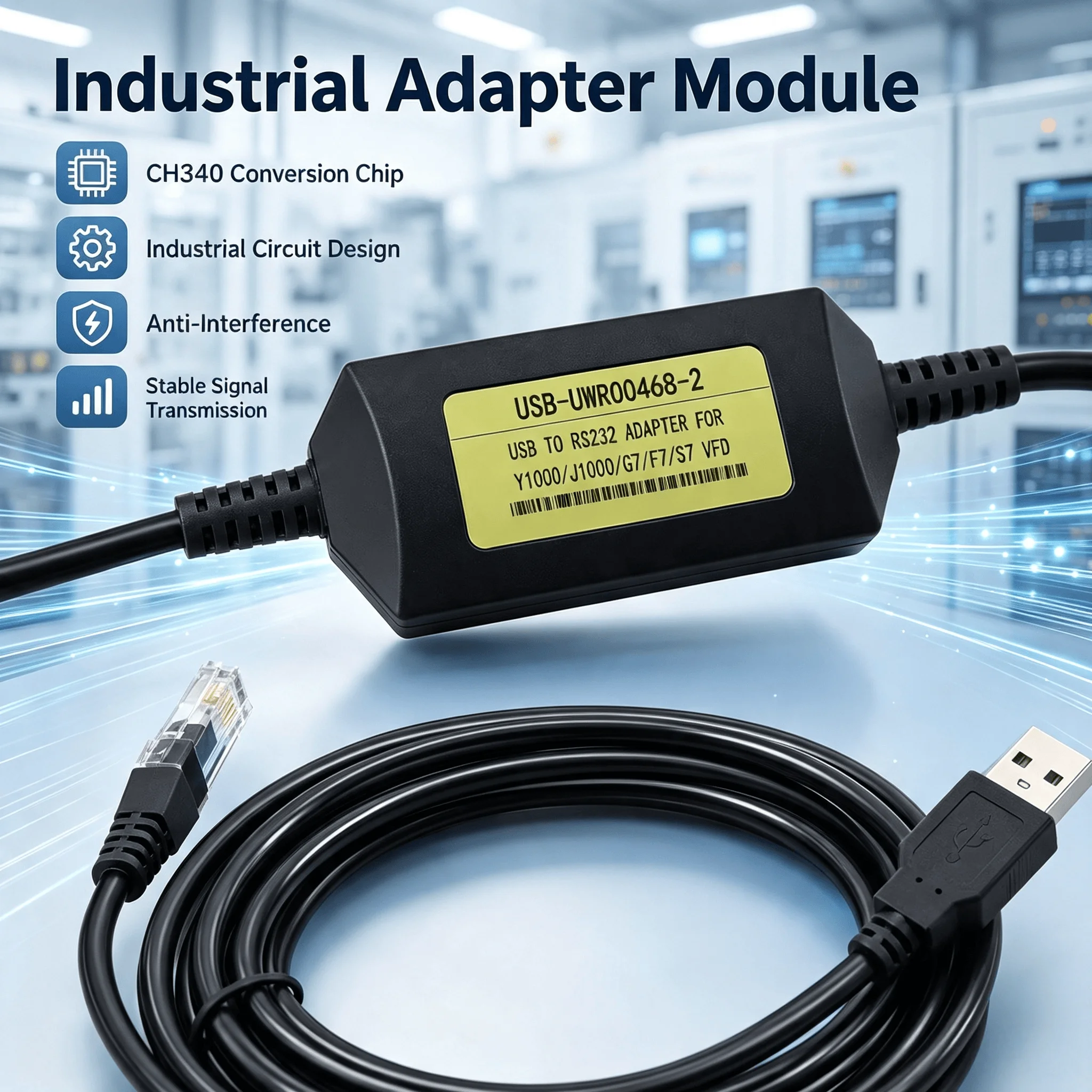 USB-UWR00468-2 USB RS232 Adapter Cable for Yaskawa J1000 V1000 Inverter, CH340 Industrial Programming Download Cord, 3M