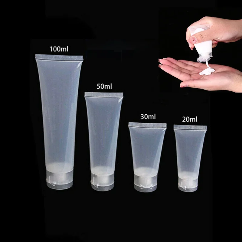 10pcs Empty Cosmetic Soft Tubes 15-100ml Transparent Plastic Travel Refillable Bottles Shower Gel Body Lotion Cleanser Shampoo