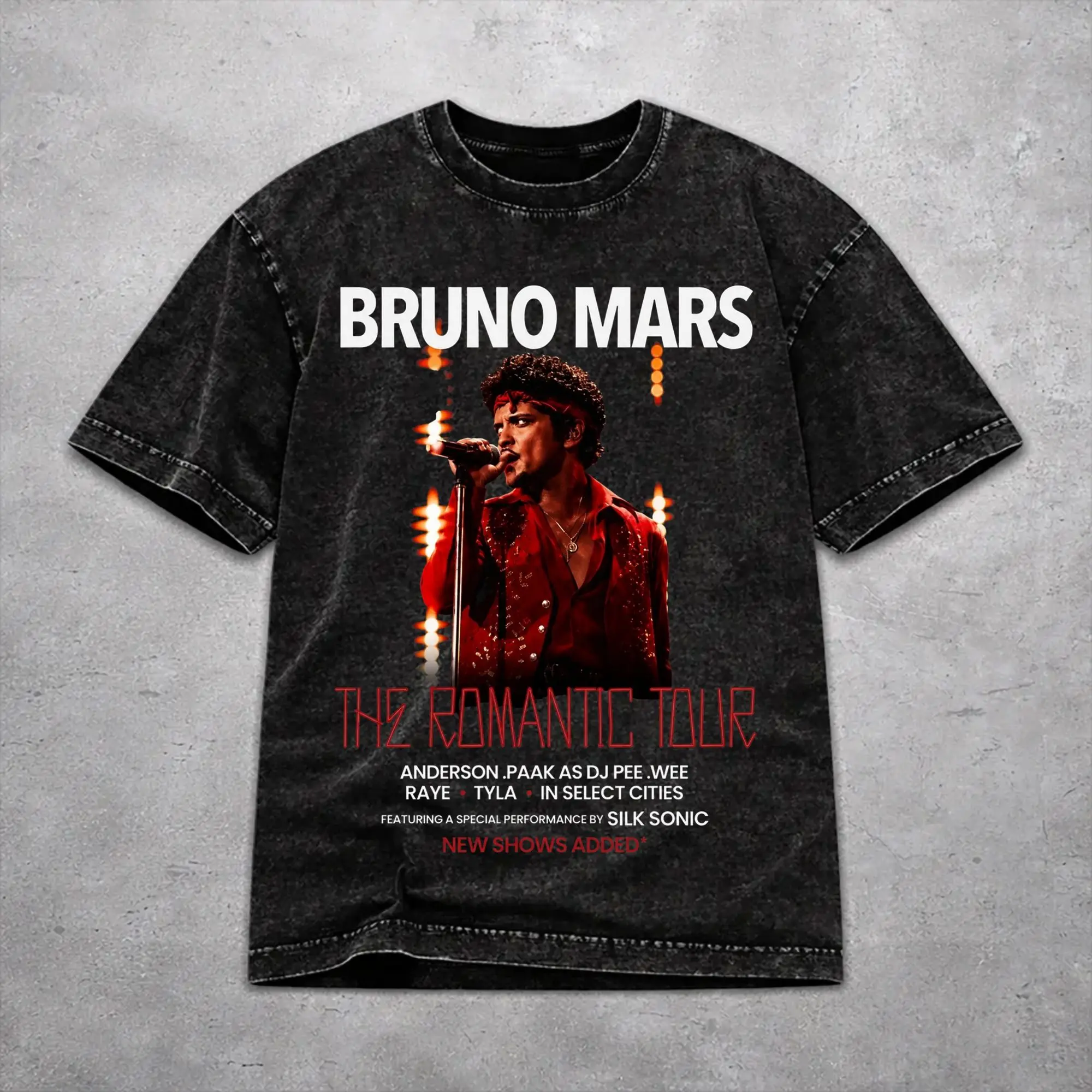 Men Women Harajuku Washed T-shirts Bruno Mars Romantic Tour 2026 Printed T Shirt Accessories Oversize  Tees Tops