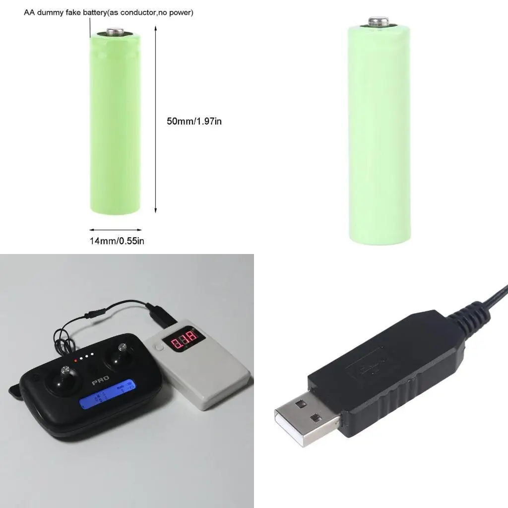 

R53C USB to AA Battery Cable Replace 1-4x 1.5V AA Battery for Beard Trimmer Toothbrush Make-up Mirror Gameboy
