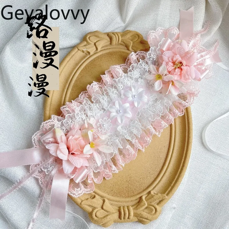 

Japanese Style Lolita Ribbon Hairband Sweet Cute Girls Hair Clips Versatile Pink Bow Lace Hat Hair Accessory for Women