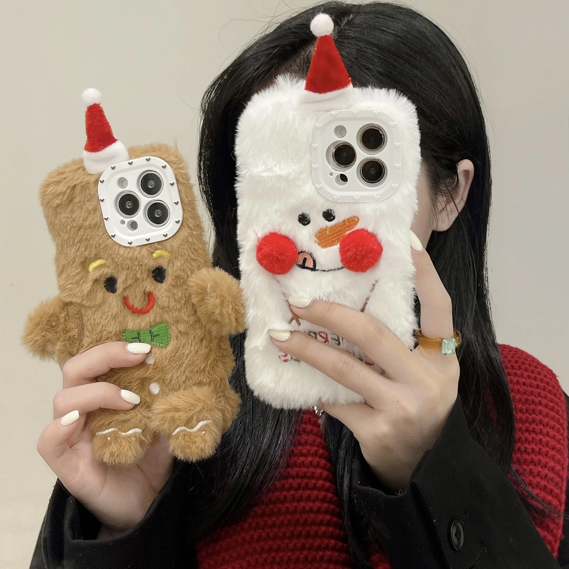 

Cute Cartoon Plush Gingerbread Man Christmas Snowman Mobile Phone Case For IPhone14 11 12 13 Pro Max Plus X XS XR Shell