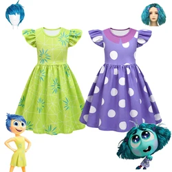 Kids Cosplay Inside Out 2 Costume for Girls Fashion Dress Wig+bag Sets Children Birthday Carnival Halloween Party Girls Clothes