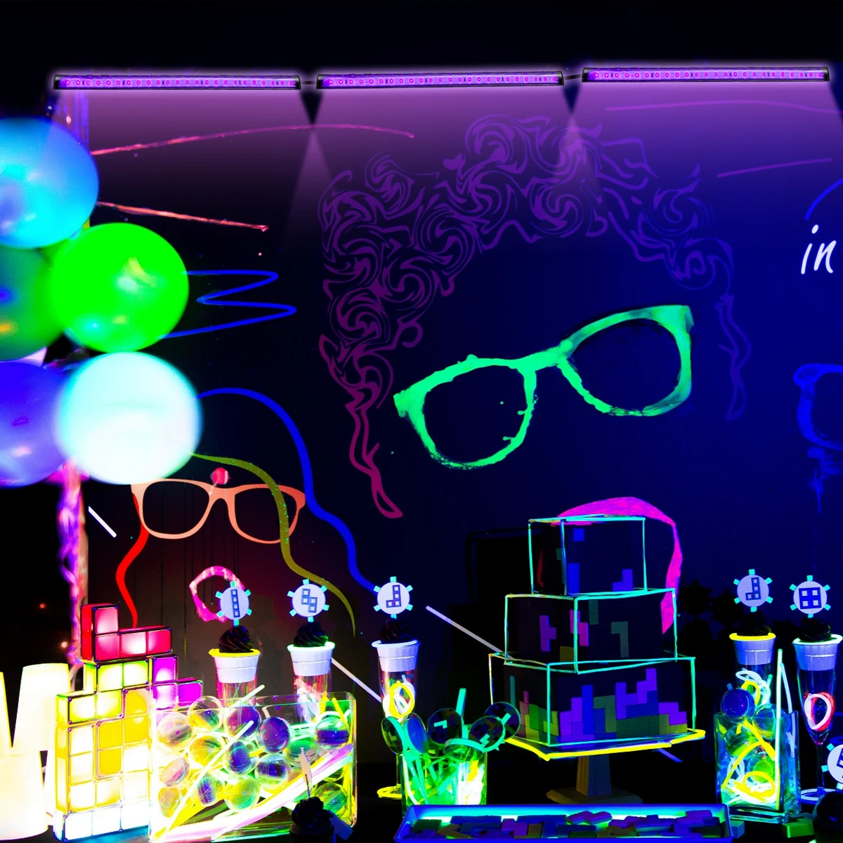 1/2/3 حزمة ضوء أسود للأشعة فوق البنفسجية LED أنبوب مصباح الأشعة فوق البنفسجية، تركيبات الإضاءة السوداء، ضوء خلفية جدار المرحلة. عيد الهالوين، حفلة عيد ميلاد.