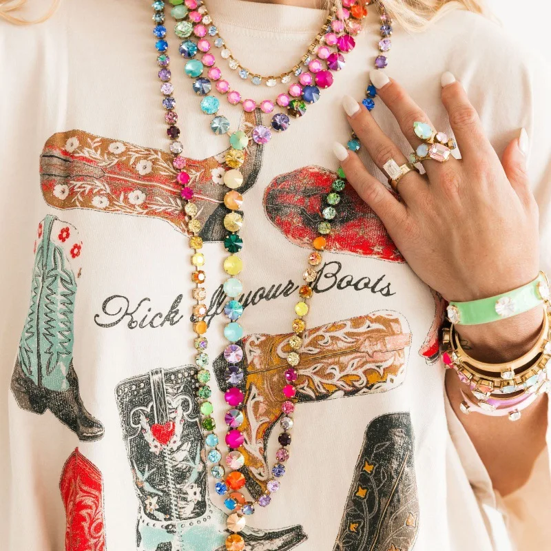 Vintage Baroque Rainbow Round Gemstone Clavicle Chain Gold Plated Colorful Claw Diamond Necklace Sweet Cool Atmosphere - view 3