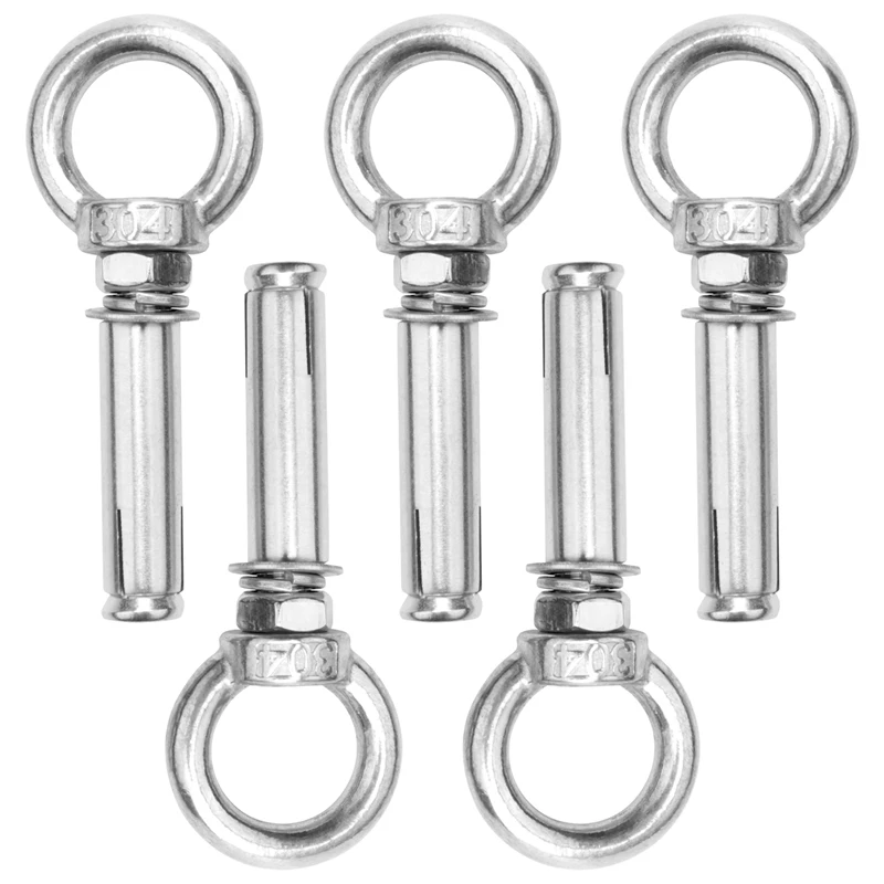 5Pcs M8 X 60Mm Expansion Bolt Anchor Bolt 304 Stainless Steel Ring Lifting Anchor Eye Bolt Expansion Eyebolt