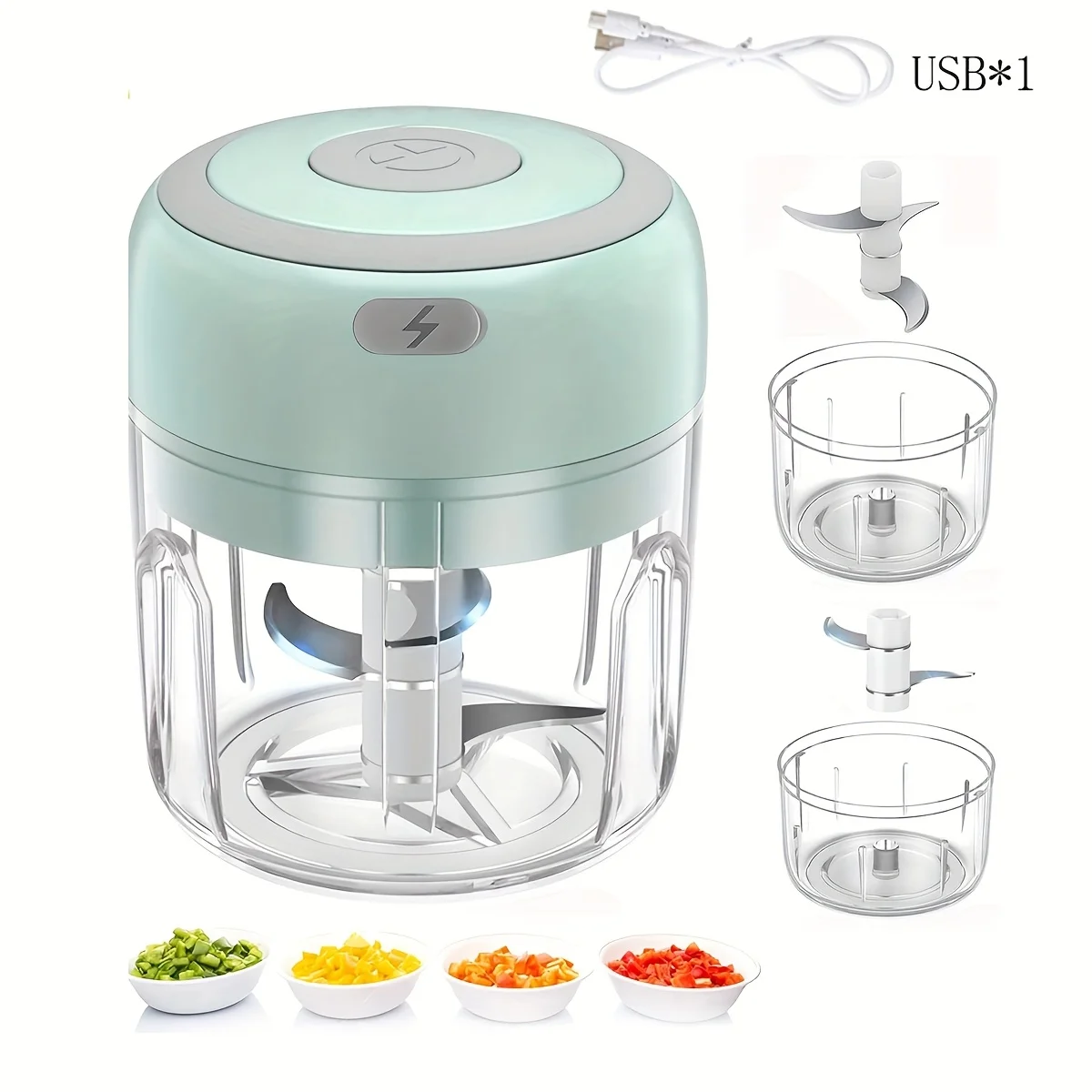 Portable USB Wireless Electric Mini Food Chopper & Processor, Stainless Steel Blade, One-Touch Operation, for Garlic Onion Veget