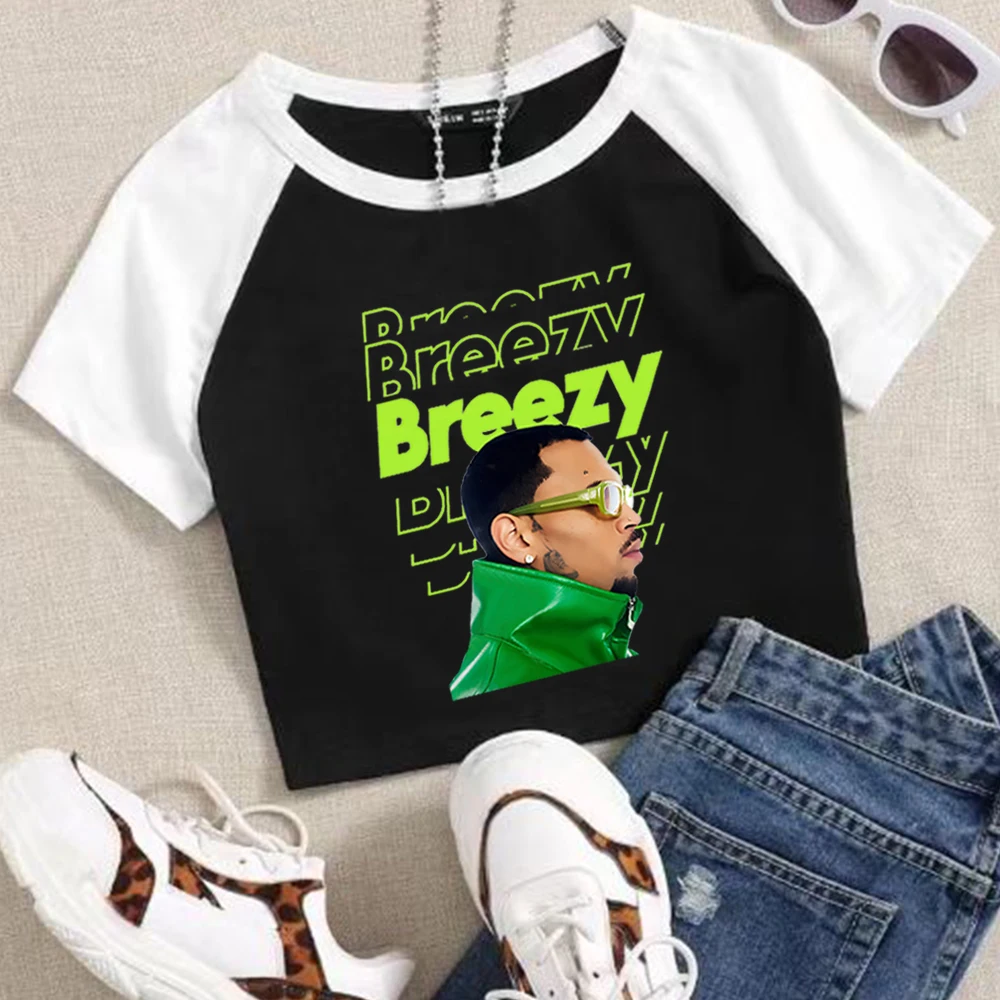 

Chris Brown Breezy Crop Tops T-shirt Chris Brown Fan Gift Women Girls Short Crop Tops