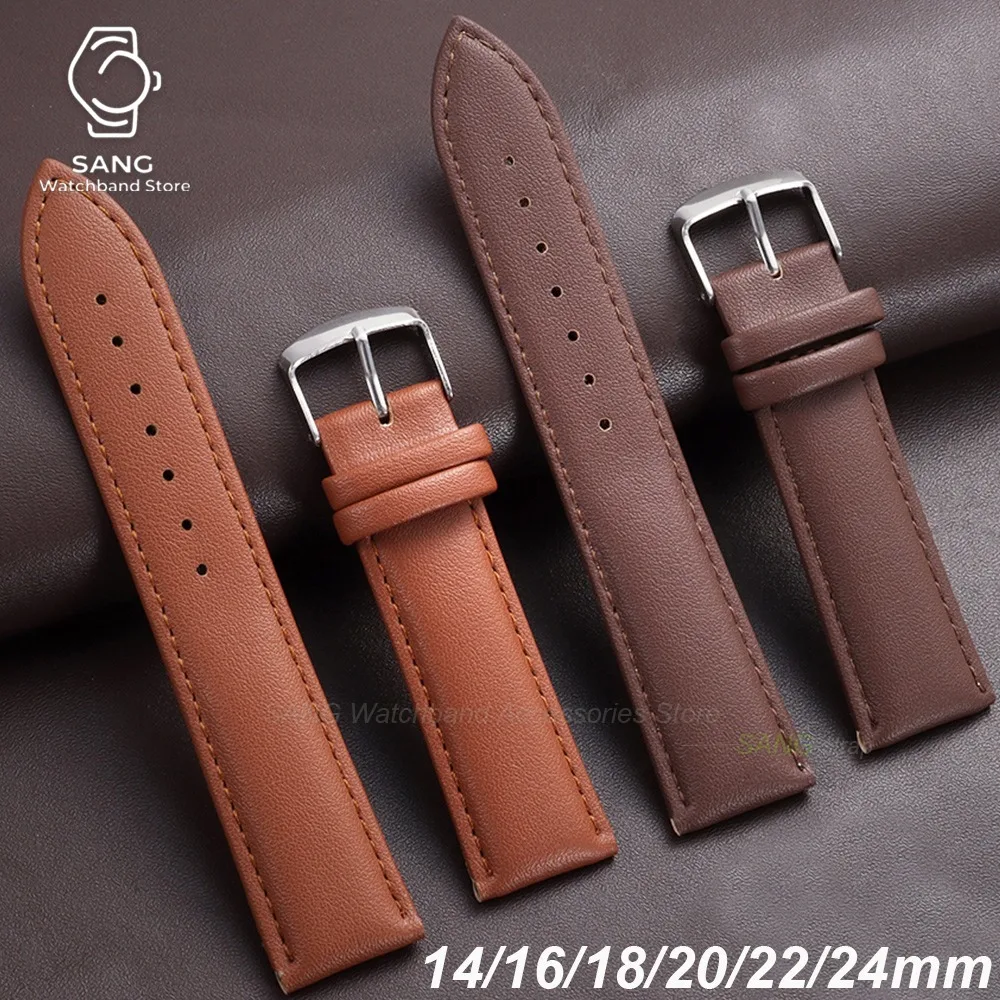 14mm 16mm 18mm 20mm 22mm 24mm Soft PU Leather Watch Band Straps Universal Men Women Bracelets for Samsung Galaxy Watch 8/7/6/5/4