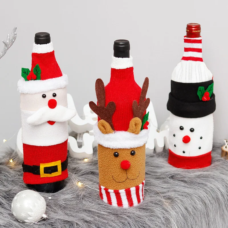 

Christmas Santa Velvet Wine Bottle Case Elk Snowman Red Wine Champagne Bottle Cloth 2024 Merry Christmas Decor Happy New Year