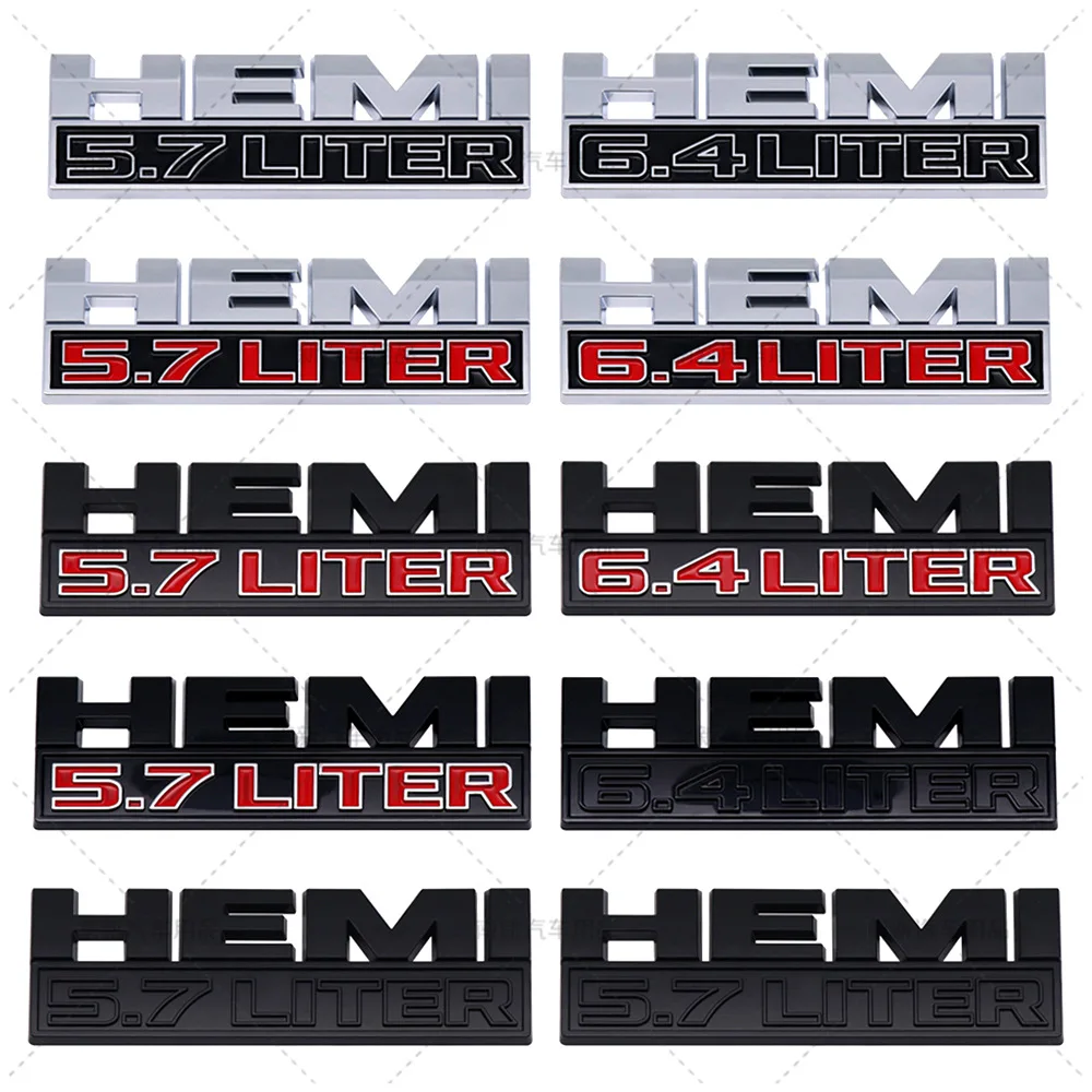 Big Size ABS Hemi 5.7 Liter Car Body Sticker 6.4 Liter Badge Emblem Rear Trunk Decal for Charger Dart Durango Avenger Challenger