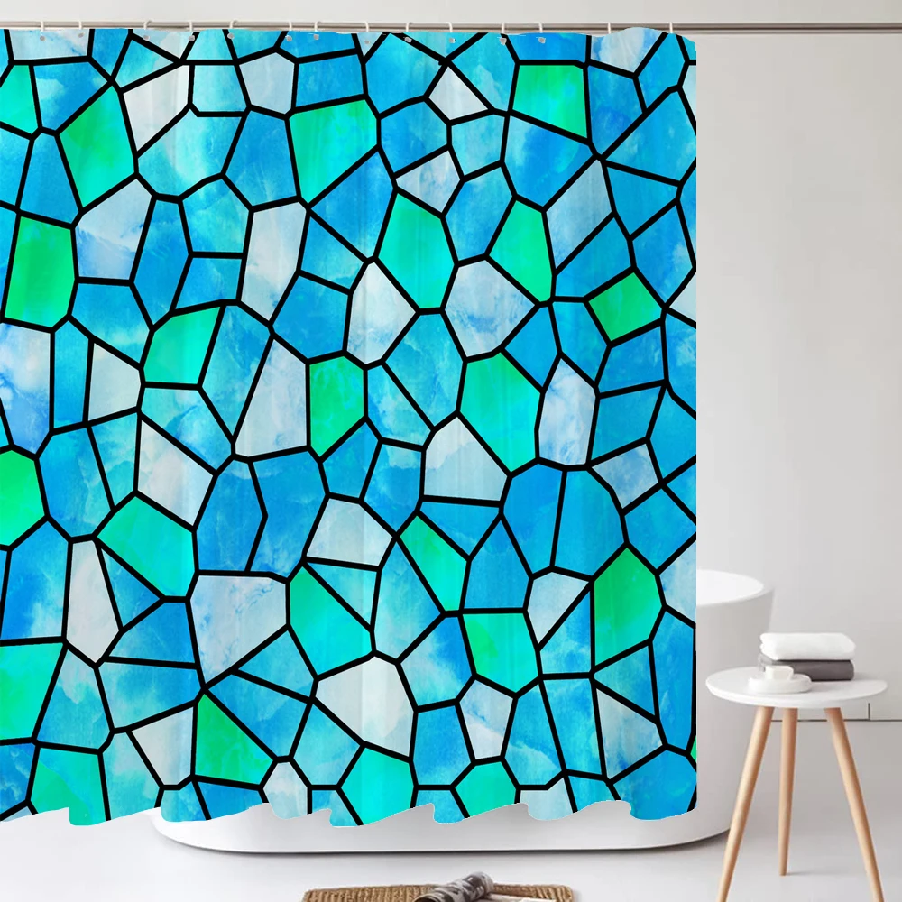 

Blue Mosaic Pattern Shower Curtain Waterproof Polyester Bath Curtain Nordic Wind Abstract Art Square Curtain For Bathroom Decor