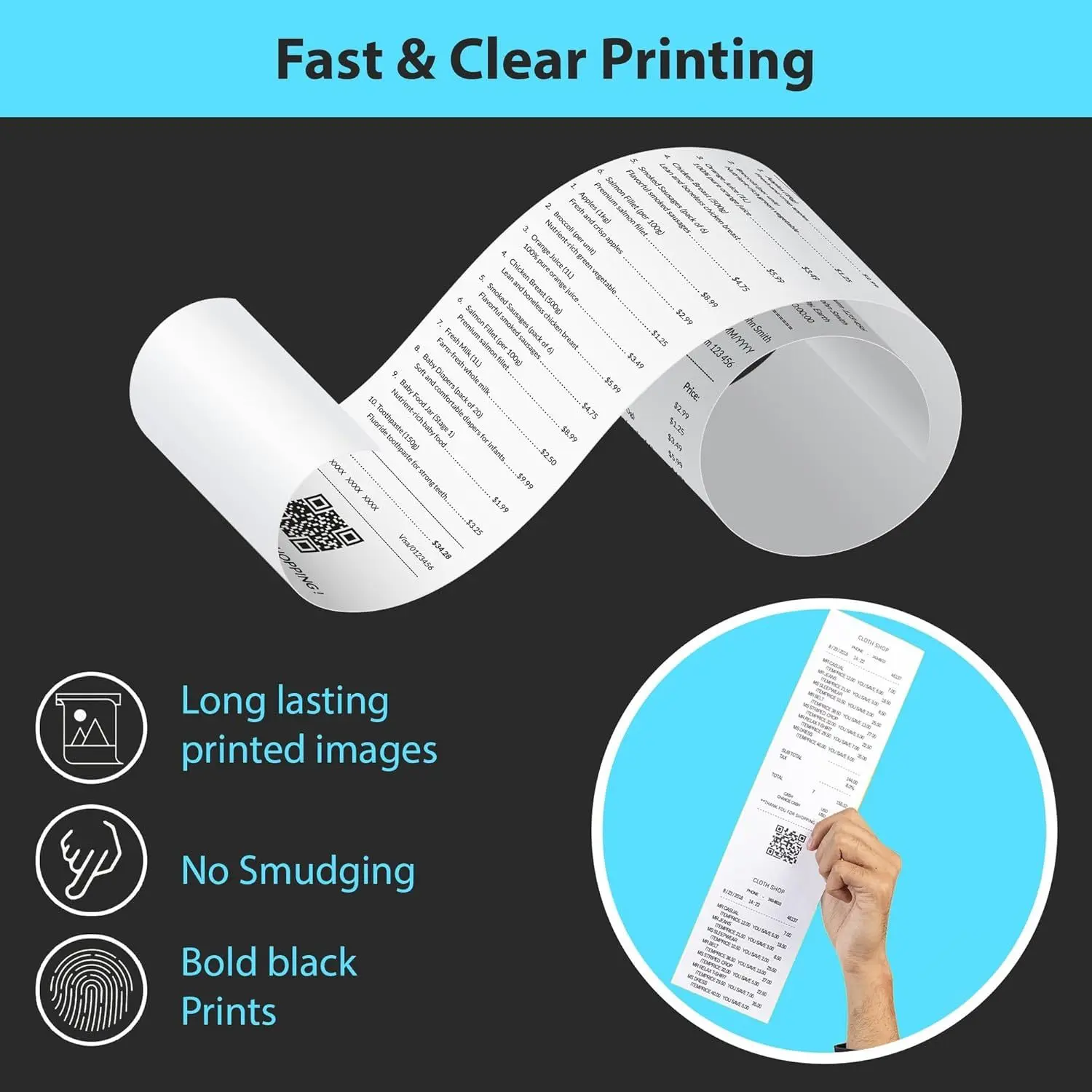 Thermal Receipt Paper White Paper For 80mm Mini Portable Thermal Receipt Bill Printer For Business Printing