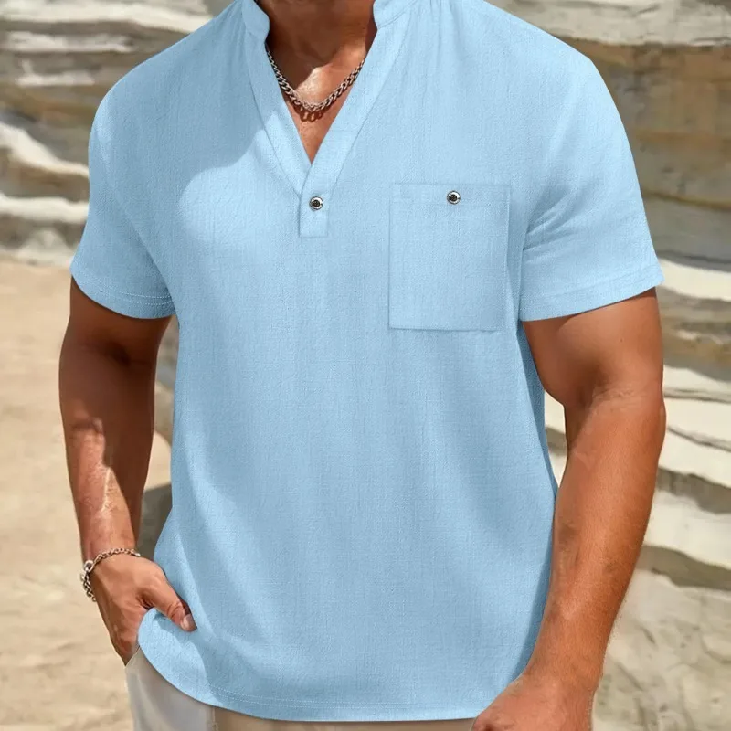 The New Men's Cotton and Linen Short-sleeved T-shirt Is Available in Multiple Colors Cross-border Business Casual Fashion Top
