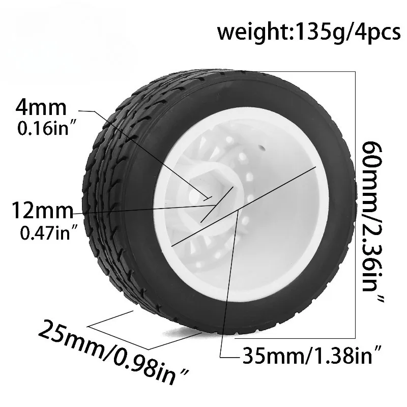

4PCS 60mm RC Car Wheel & Tire Set | for Tamiya M03 M04 M05 XM01 & MJX 14303 14304 | Plastic Rim with Rubber Tire | Upgrade Parts