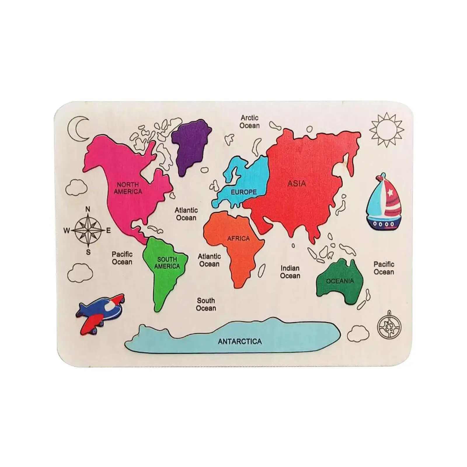 Wooden Puzzle Fine Motor Skill 7 Continent Puzzle Toy Birthday Gifts