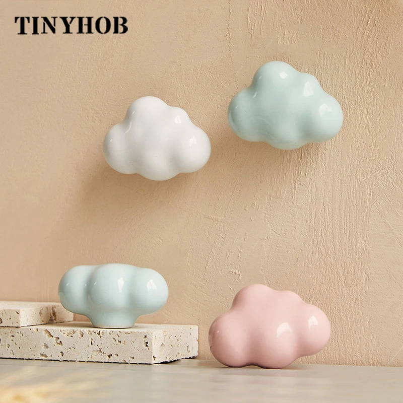Cartoon Clouds Ceramic Handle Cabinet Knobs Wardrobe Handle Pink Door Handle Cabinet Handles for Kids Drawers Home Decor