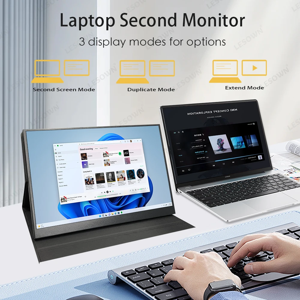 LESOWN 13.3 Inch 2.5K QHD 144Hz Portable Monitor 2560x1440 Type C Mini HDTV Gaming Display VESA Second Screen for Laptop PC