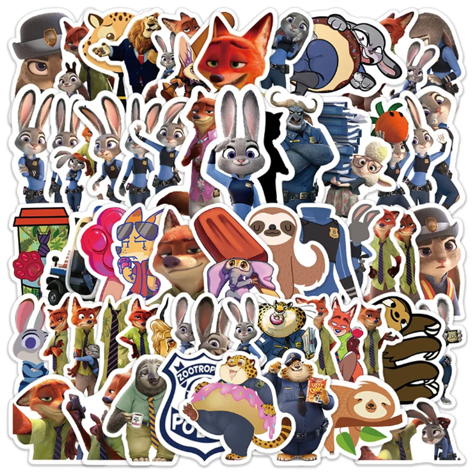 55PCS Cartoon Animazione Zootopia 2 Carino Divertente Graffiti Adesivo FAI DA TE Tazza di Acqua Armadio Scrivania Del Computer Scatola di Cancelleria Decalcomania Giocattolo