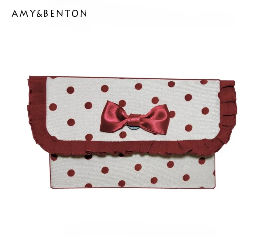 

Mass-Produced Japanese Mine Series Retro Sweet Cool Girl Coin Purse Small Capacity Clutch Cute Polka Dot Print Bow Small Wallet