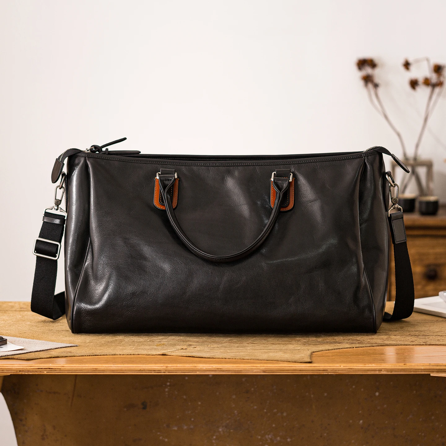 

outdoor sports fitness first layer cowhide men's travel bag simple fashion luxury genuine leather black large-capacity handbag