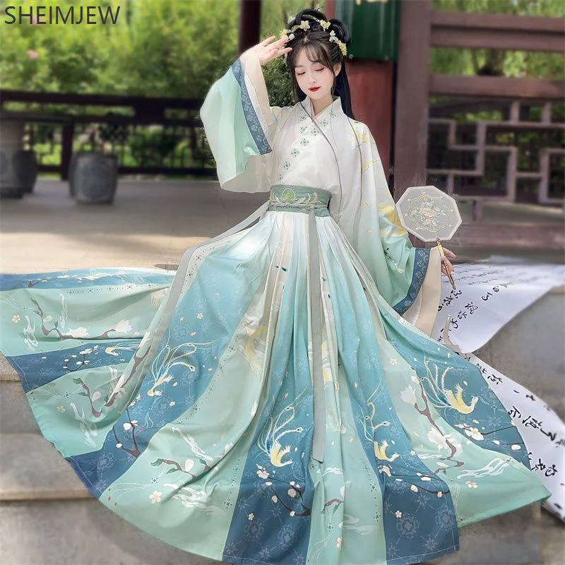 Hanfu จีนแบบดั้งเดิมเครื่องแต่งกายคอสเพลย์เครื่องแต่งกายฤดูใบไม้ผลิฤดูร้อนสไตล์ชาติพันธุ์ Performance Stage เย็บปักถักร้อยเสื้อผ้ากระโปรงสตรี