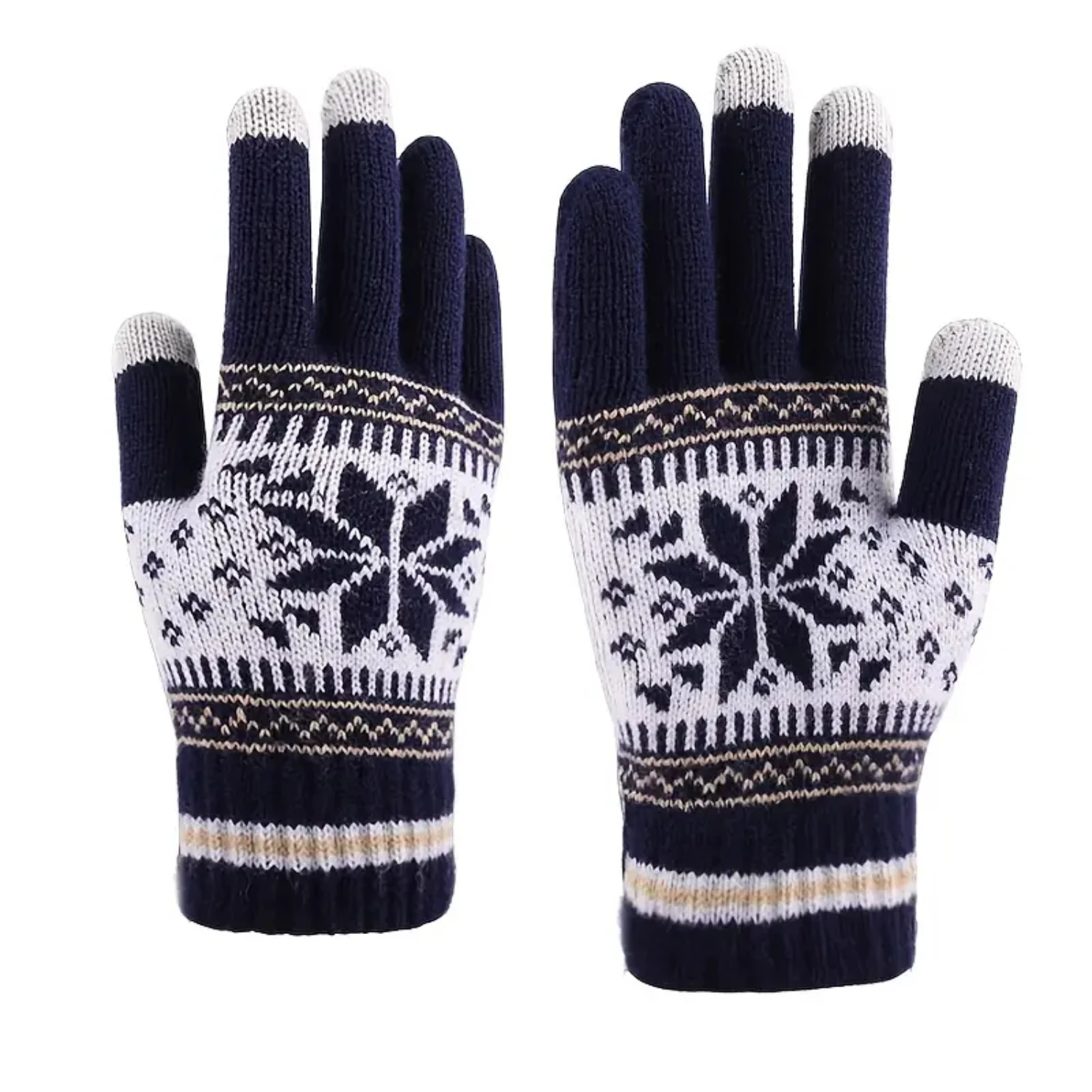 Winter Touch Screen Gloves for Women, Teens, Kids - Snow Illustrated Design for Warmth and Functionality