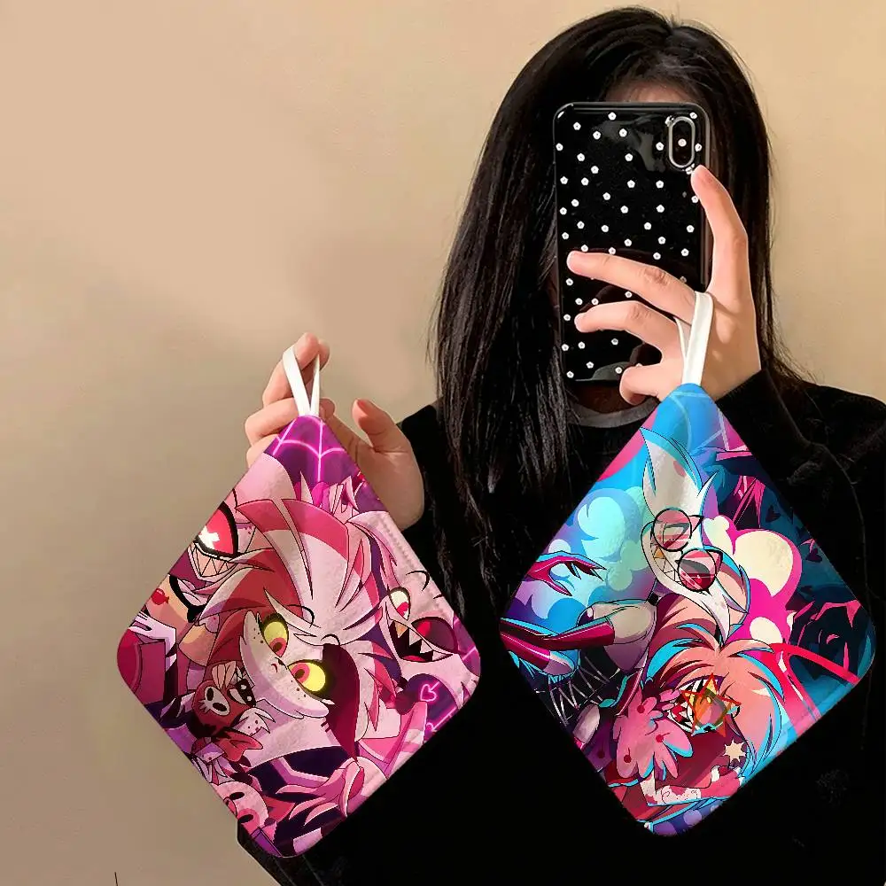 Anime H-hazbin H-hotel Polyester Cotton Hand Wiping Towel, Hanging Design, Durable for Household Restaurant Toilet Use