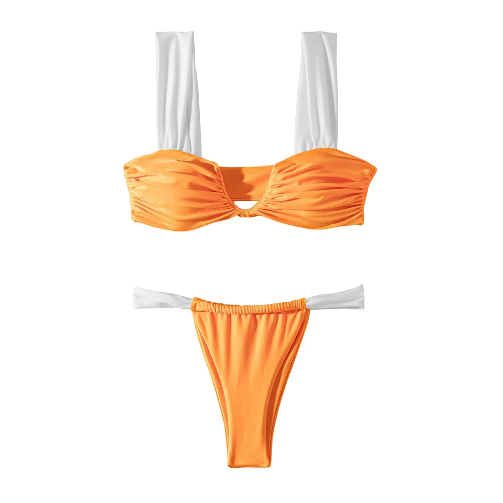 Sexy Pleated Bikini Push Up Swimsuit Wide Straps U Cut Swimwears Y2K Trend Women Vacation Beach Outfit Micro Tangas Bathing Suit