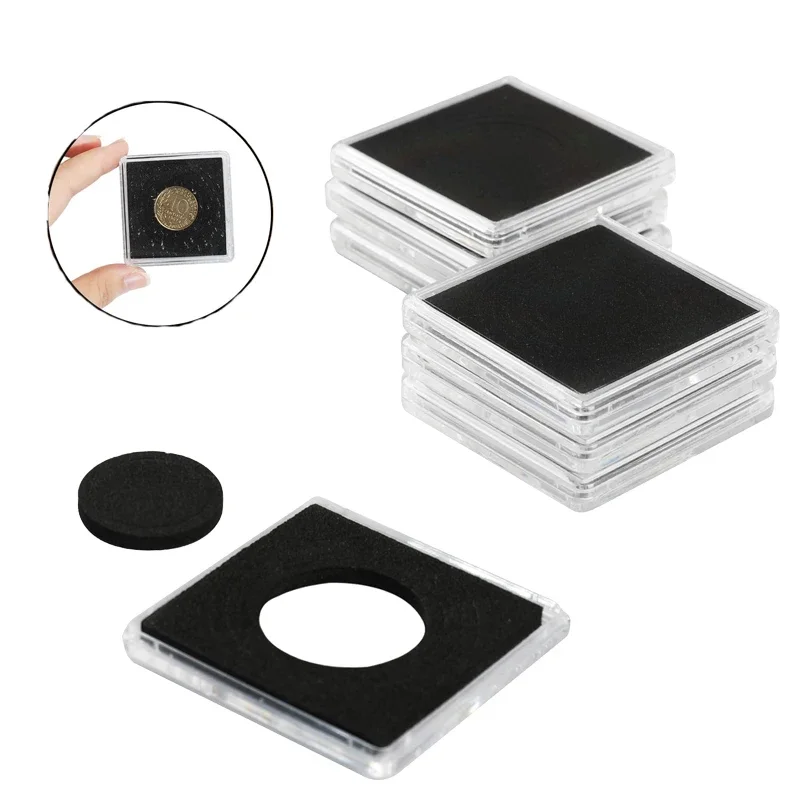 30pcs Clear Coin Organiser, for Collectible Storage Coin Snap Clip with 5 Sizes Black Washers Collectible Display Acrylic Boxes