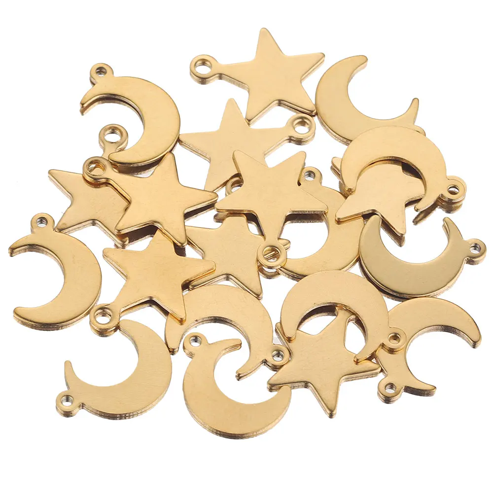 

20pcs/lot Stainless Steel Moon Star Gold Charms Dangles Pendants Connectors for DIY Earring Jewelry Making Supplies Wholesale