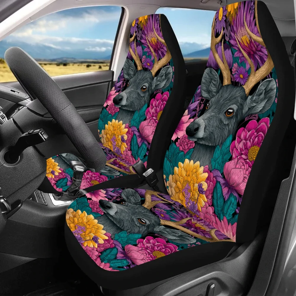 Housses de siège de voiture motif cerf majesté, 2 pièces, cerf vibrant et imprimé Floral, adaptées aux voitures, suv, berlines, matériau en toile Durable, Sp