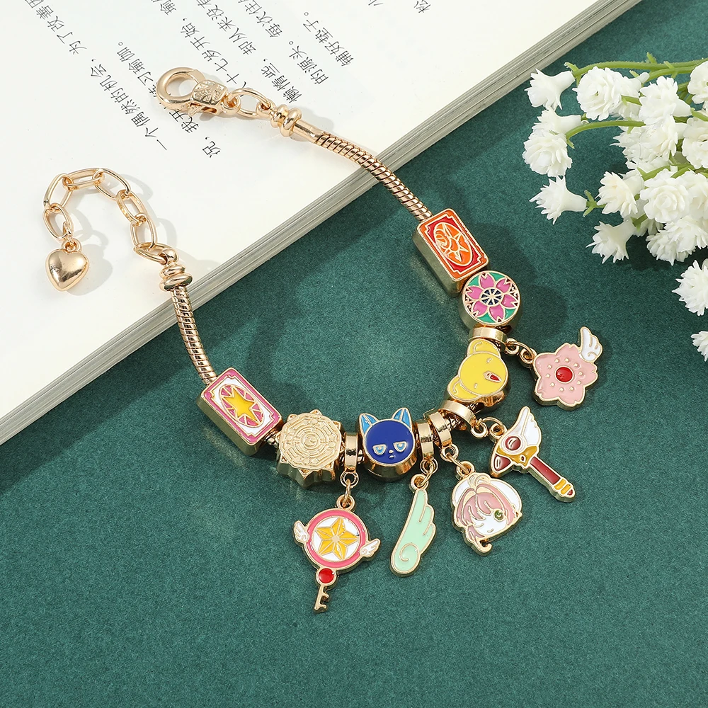 Japanese Anime Card Captor Sakura Charm Bracelet Cartoon Figure Metal Bangle Jewelry for Girl Kid Gift