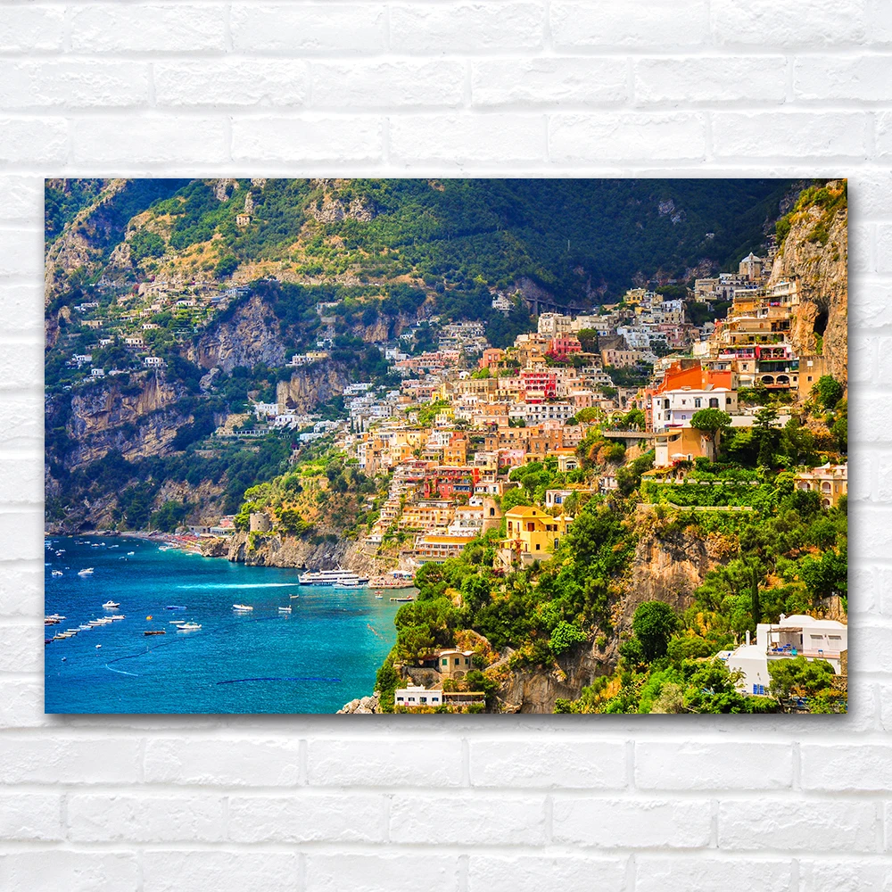 Positano The Gulf of Salerno the Amalfi Coast Italy Landscape Poster Canvas Painting Wall Art Pictures Print For Living Room