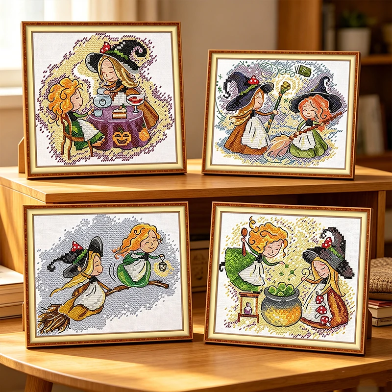 Joy Sunday Cross Stitch Kits Little Wizard Painting Print  Aida Fabric 16/11/14CT DIY Folk Craft Needle Kits Hand Embroidery Set