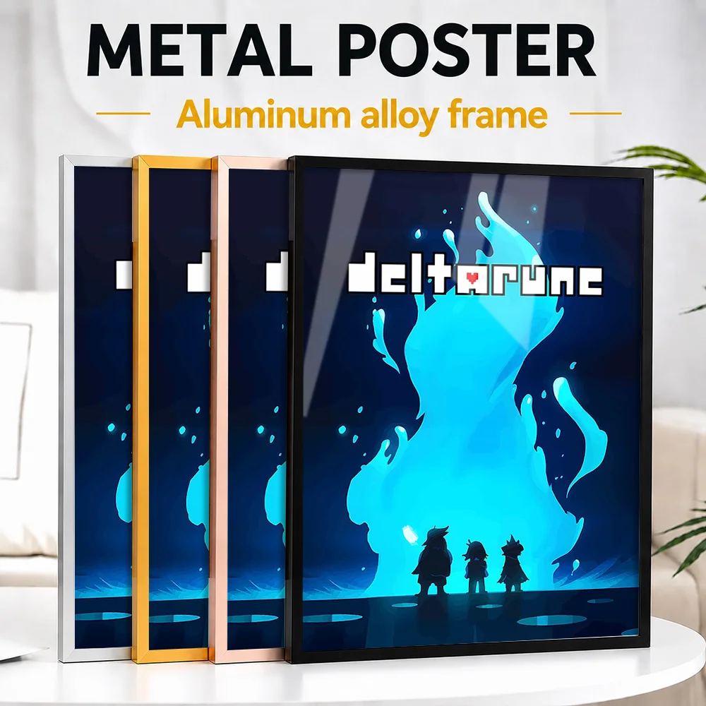 Deltarune Characters Facing Blue Flame Framed Metal Print Customized Photo Mystical Quest Style Wall Art For Bedroom Player Gift