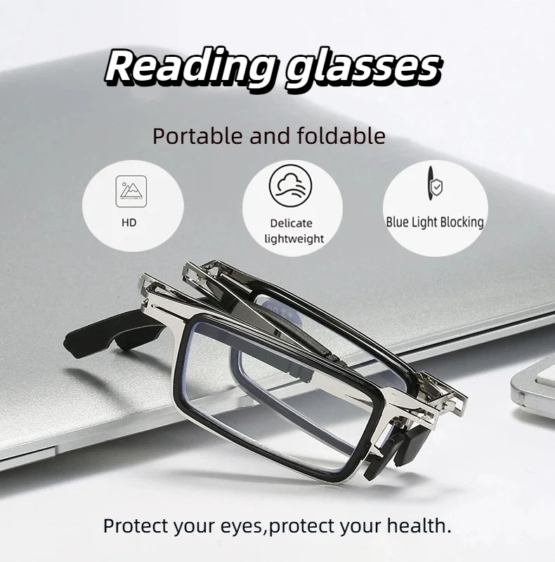Steel Metal Folding Reading Glasses Hd Anti-blue Light Portable Fashionable Men's and Women's Reading Glasses Set Eyewear image 2