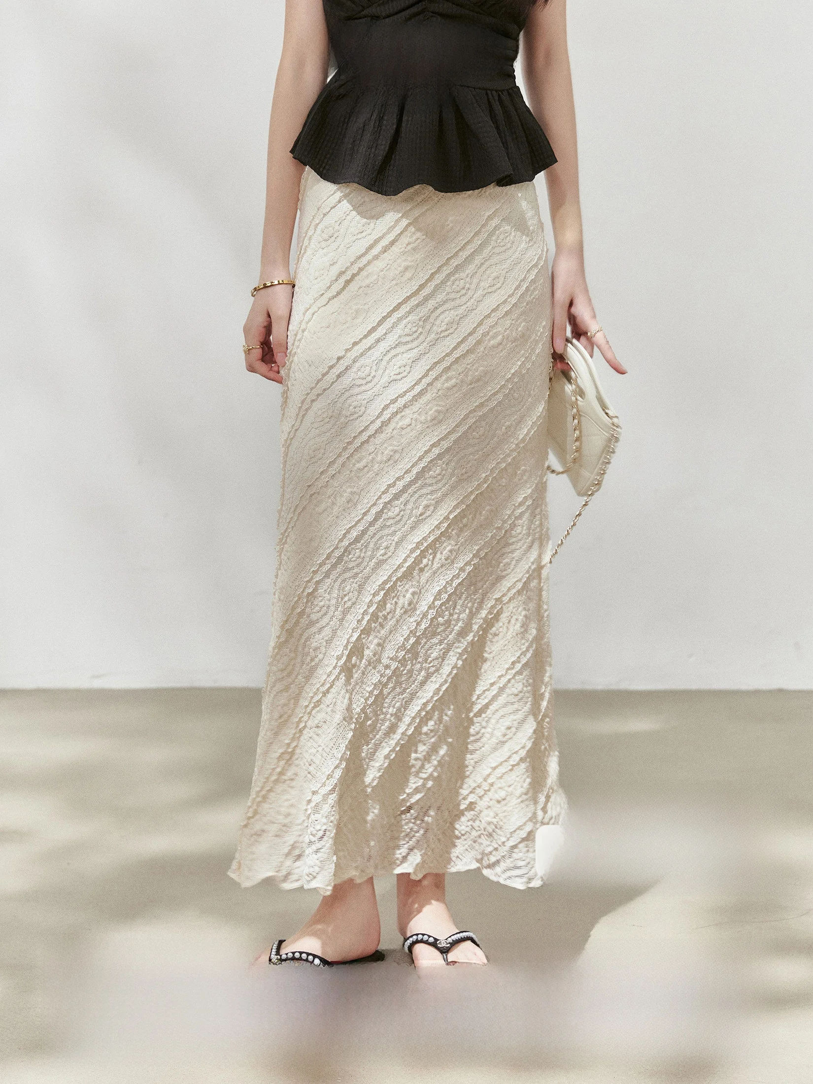 

Textured Fi Tail Skirt High Waist Long Skirt Slimming Effect Summer 2025 New Sle Women's Commute Sle f-length Skirt