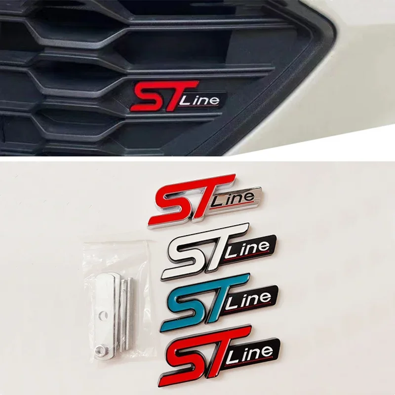 3D Metal ST Line Logo Car Front Grill Emblem Sticker Trunk Badge For Ford Kuga MK3 MK4 S Max Focus Puma Fiesta Accessories