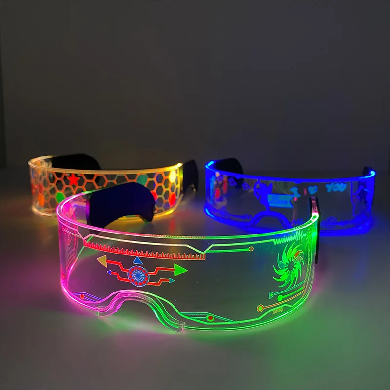 LED Light up Glasses Futuristic Punk Style Rave Party Music Festival Nightclub Bar Props Flashing Neon Eye Wear for Women Men