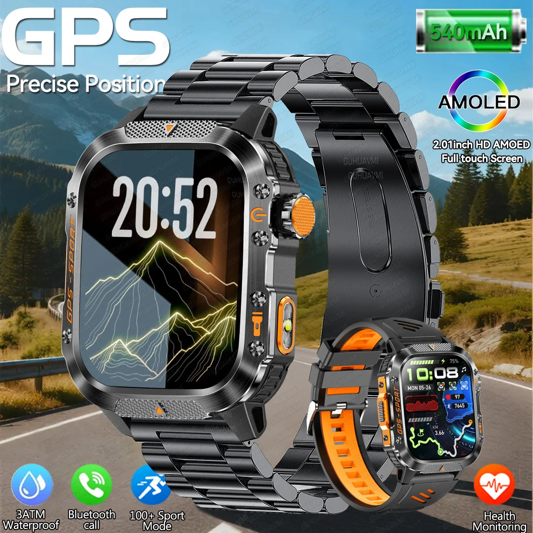 

2025 New 2.01”HD AMOLED Screen GPS Outdoor Sports Smart Watches 540mAh Large Battery Waterproof Bluetooth Call Smartwatches Men