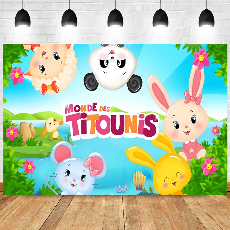 Monde Des Titounis Backdrop for Kids Birthday Party Decoration Cartoon Animals Baby Shower Banner Yellow Rabbit Photo Background