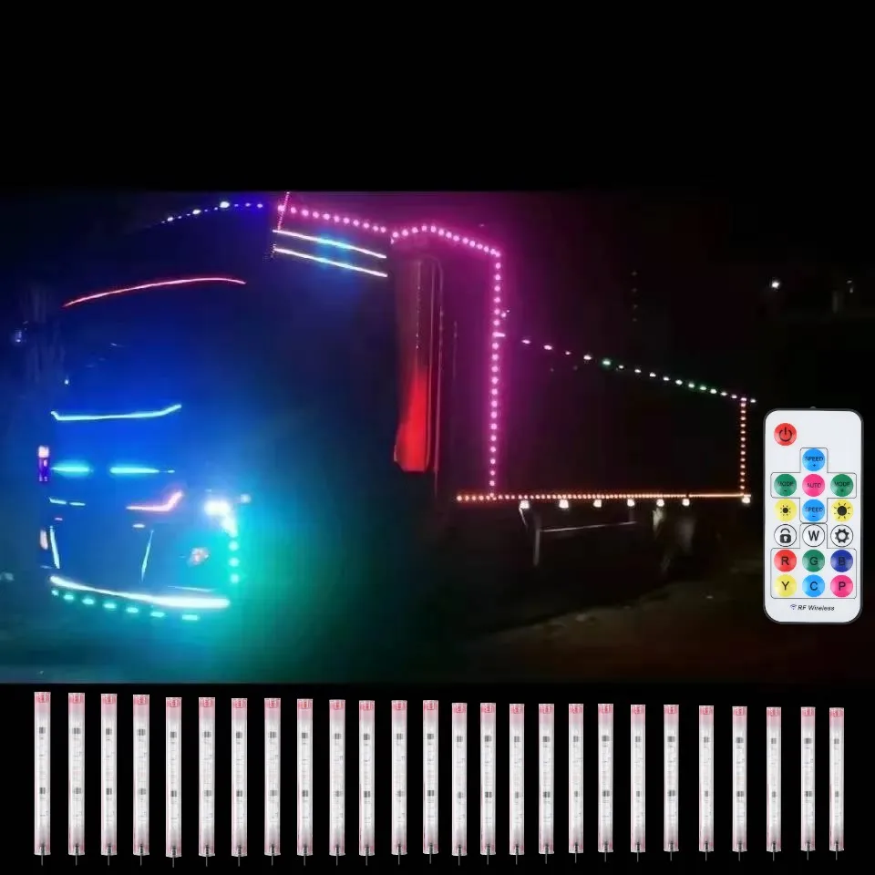 

24V LED RGB Flashing Truck Ambient Light Roof Bumper Door Lamp 1.2M 2.4M 7.2M Strip Trailer Lorry Caravan Accessories Decoration